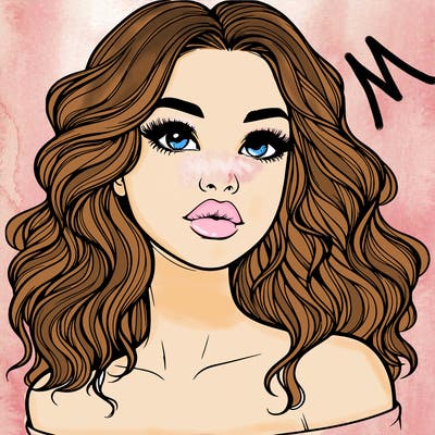 realistic girl with wavy hair and lips