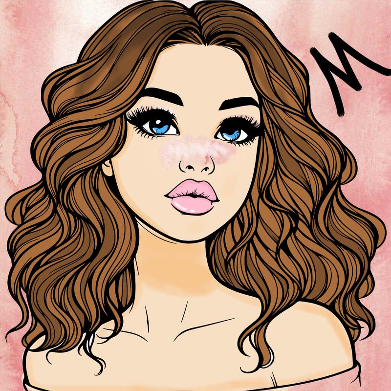 realistic girl with wavy hair and lips