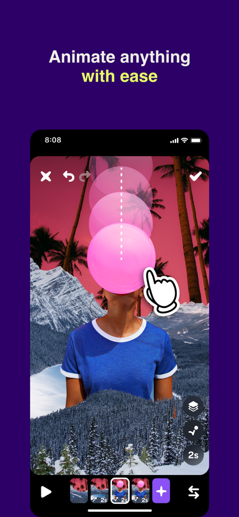 Oberfläche der Shuffles von Pinterest App, die die Funktion "Alles einfach animieren" für eine digitale Collage zeigt