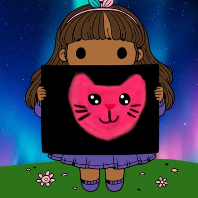 a girl holding a blank pices paper