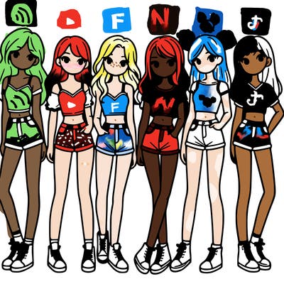 a group of girls wearing crop tops and shorts