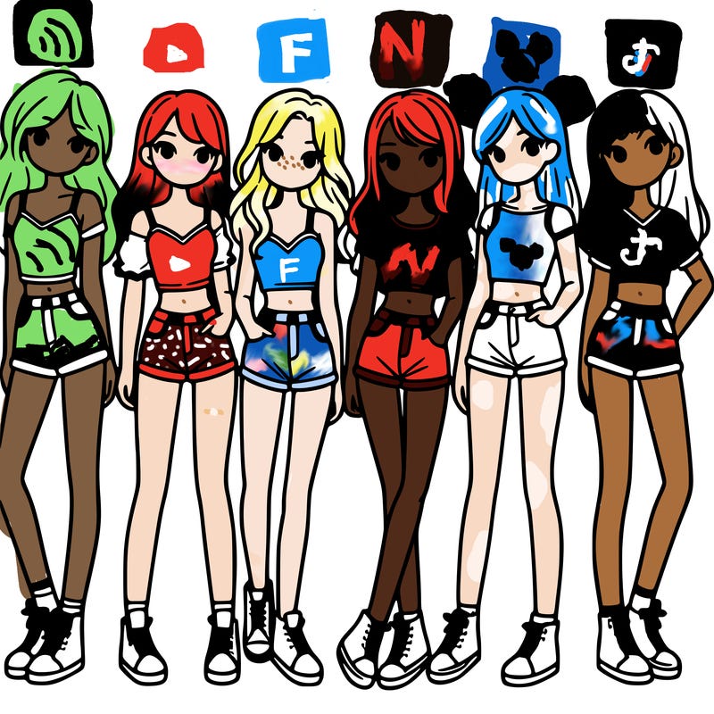 a group of girls wearing crop tops and shorts