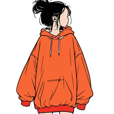 realistic girl with a oversized sweatshirt on and a bun