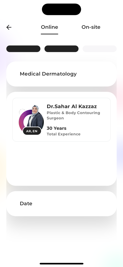Novomed Centers - Online appointment booking screen for a plastic surgeon in the Novomed app