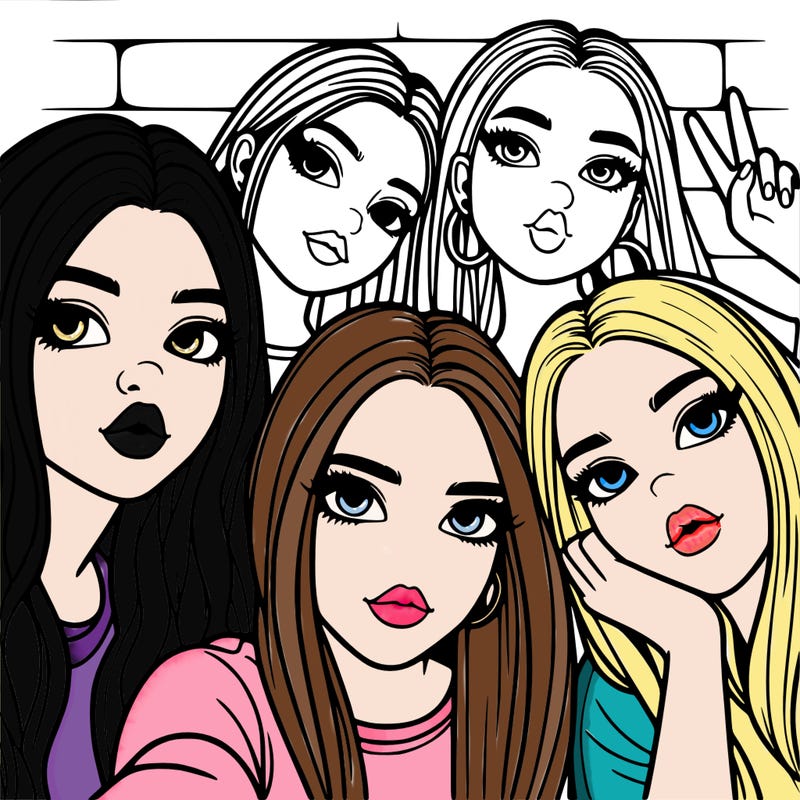 group of teen girls friends y2k up close in a selfie