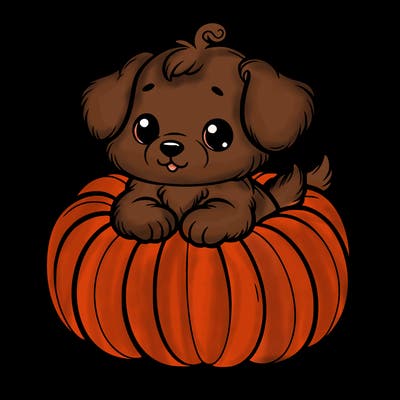 cute little puppy in a pumpkin