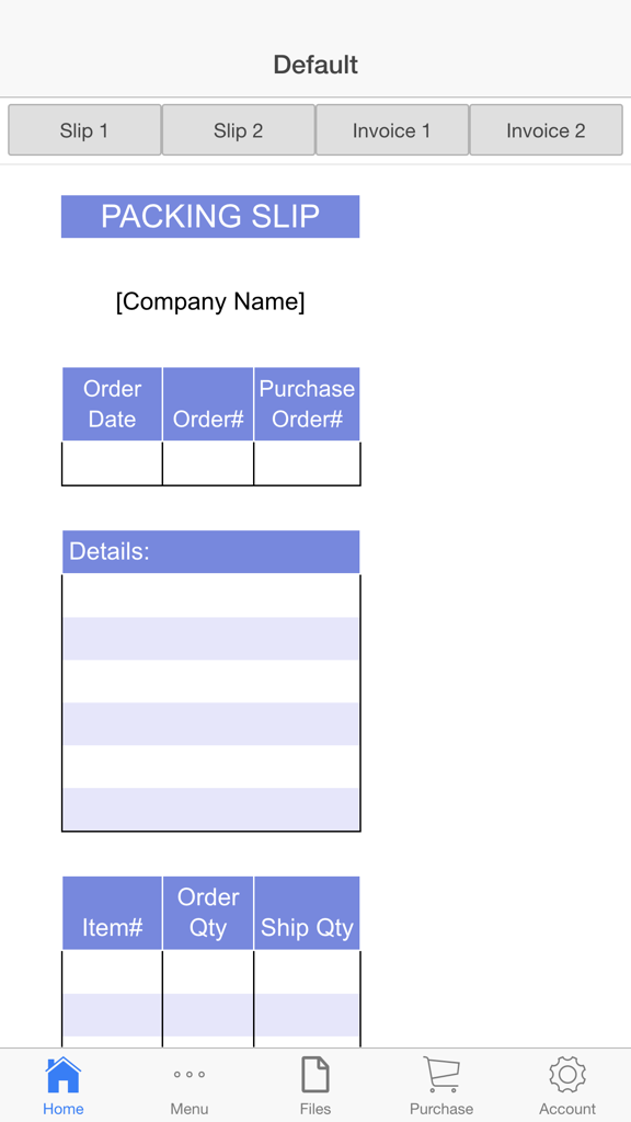 Packing Slip - Digital packing slip template on a mobile business app