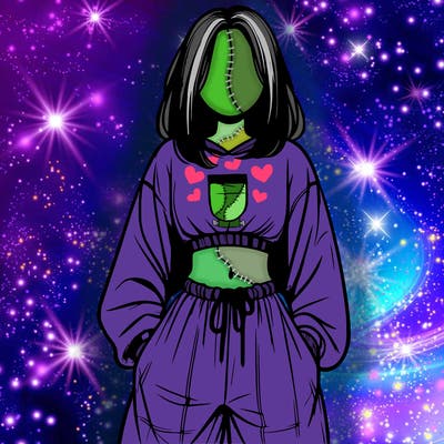 realistic girl faceless with baggy pants and a crop top