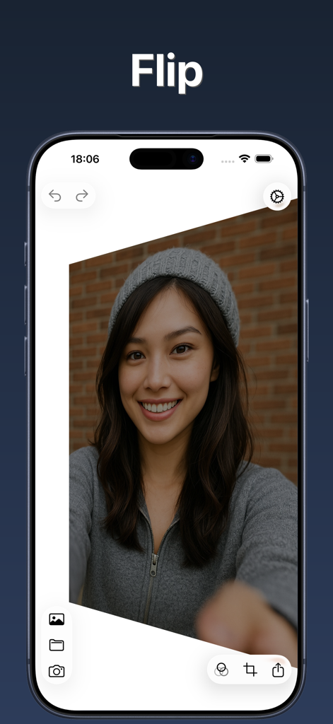 Photo Flipper - selfie mirror - Editing a selfie with the flip tool in the Photo Flipper app