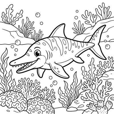 Unearth prehistoric fun with this delightful Ichthyosaur coloring page, specially designed for kids. Little artists will love bringing this smiling ancient marine reptile and its vibrant underwater world to life with their favorite colors.