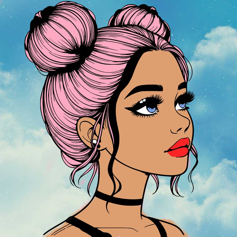 realistic girl with buns on the top of her head