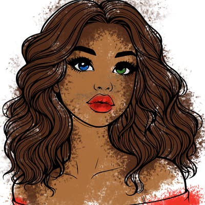 realistic girl with wavy hair and lips