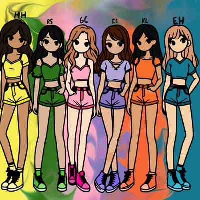 a group of girls wearing crop tops and shorts