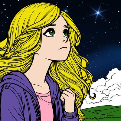 realistic girl looking at the sky