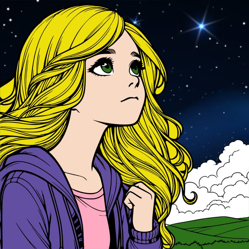 realistic girl looking at the sky