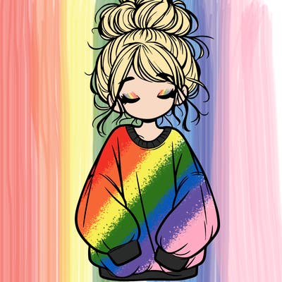 girl with baggy sweatshirt and messy bun