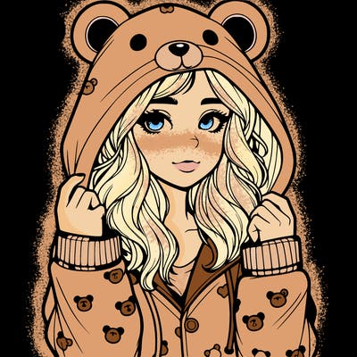 realistic girl in a animal pjs hoodie