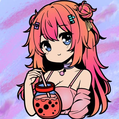 anime girl with boba