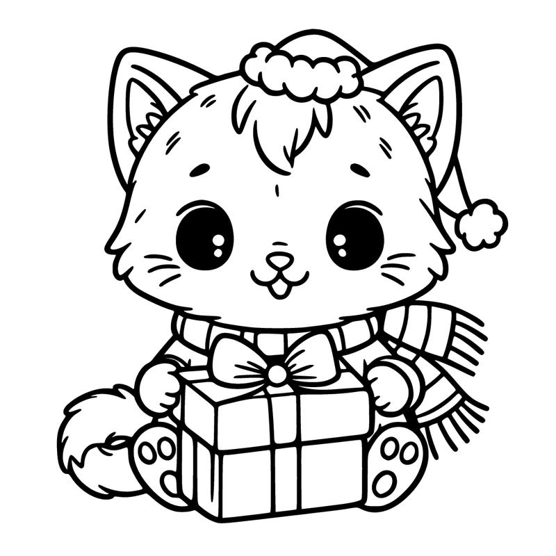 kitten with christmas present