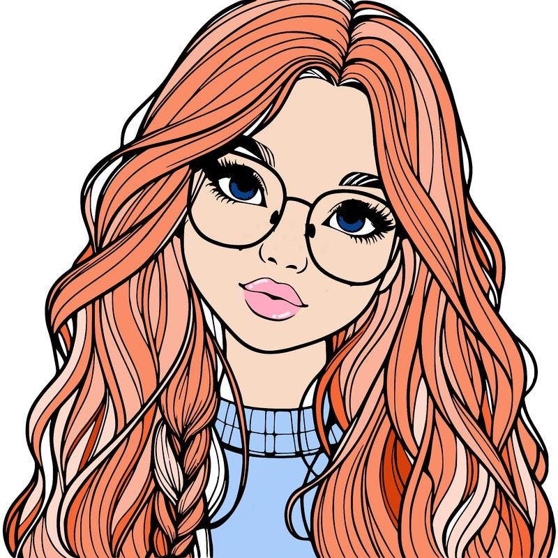 girl with long hair and freckles and glasses realistic