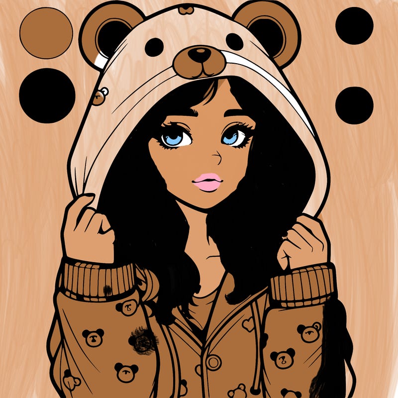 realistic girl in a animal pjs hoodie