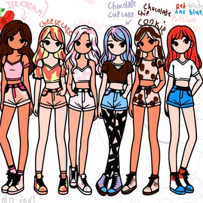 a group of girls wearing crop tops and shorts