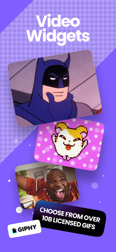 TapeKit app screen showcasing video widgets with GIPHY integration