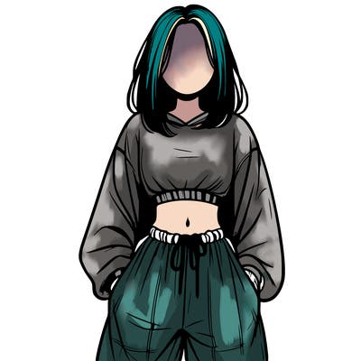 realistic girl faceless with baggy pants and a crop top