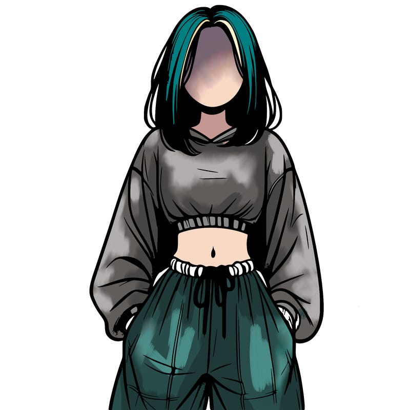 realistic girl faceless with baggy pants and a crop top