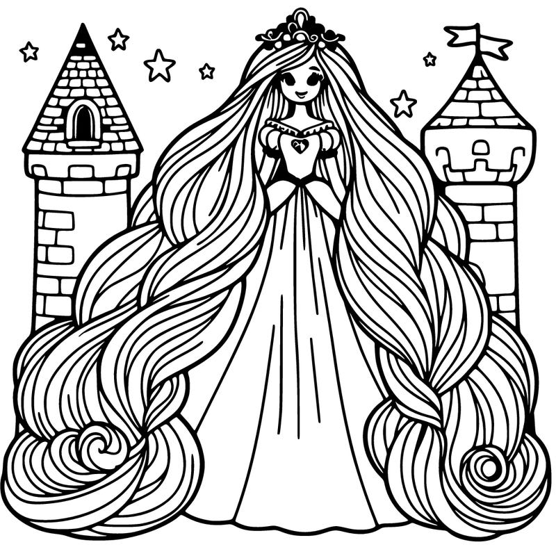 princess with super long hair in a tower