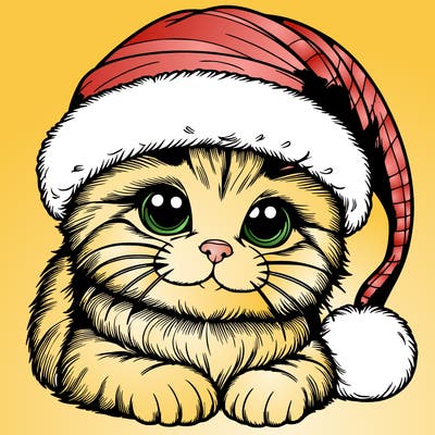 realistic cat with a christmas hat