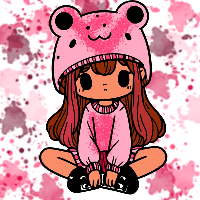 a girl wearing a frog hat and some frog socks