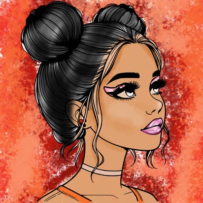 realistic girl with buns on the top of her head