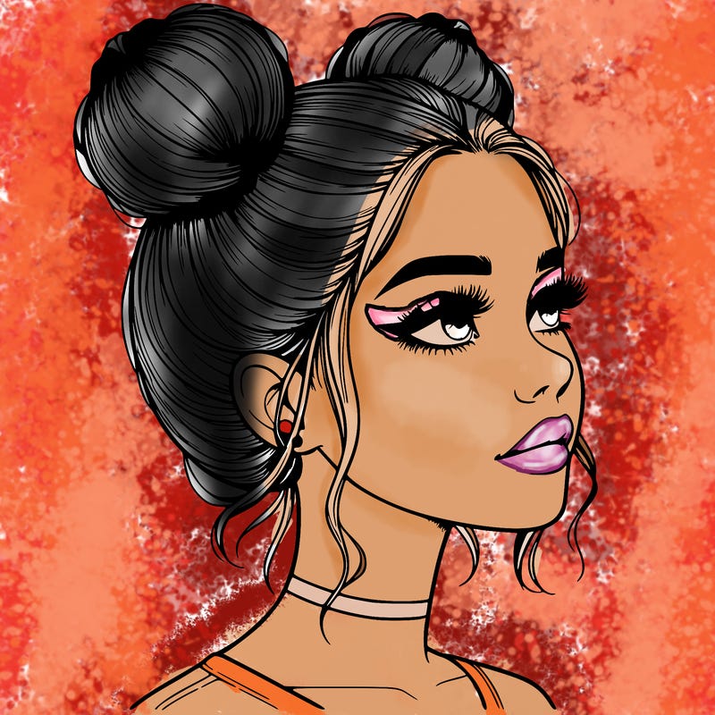 realistic girl with buns on the top of her head