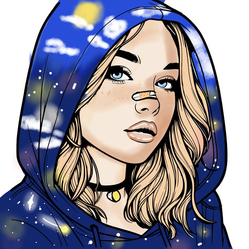 realistic girl with hood on