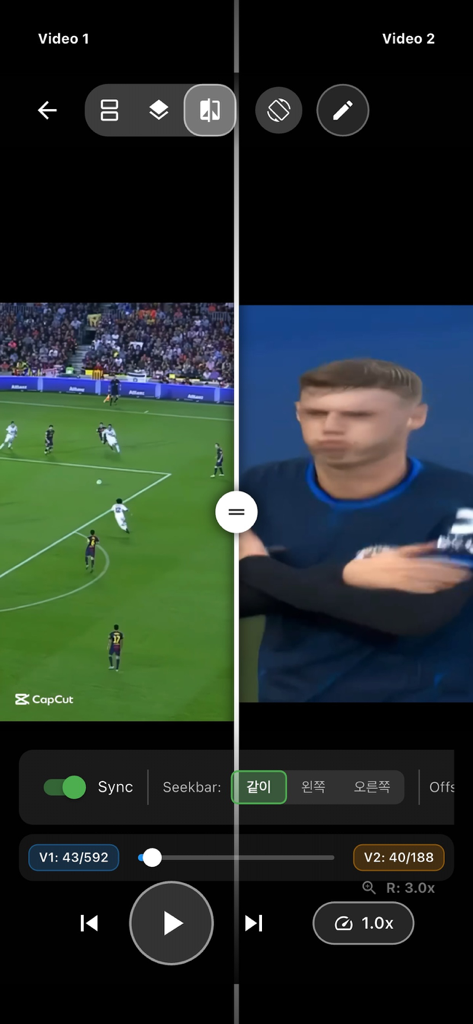 TOKTI - Video Analysis AI - TOKTI app interface showing side by side sports video comparison for technique analysis