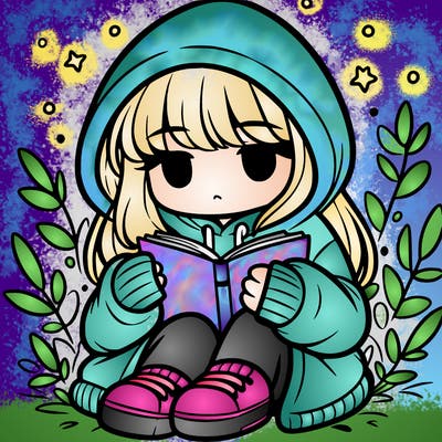 girl in oversized hoodie reading a book