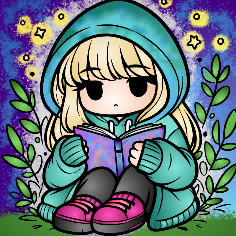 girl in oversized hoodie reading a book