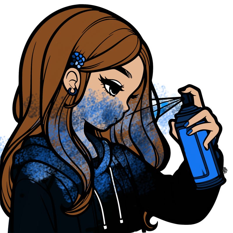 a realistic girl spray painting