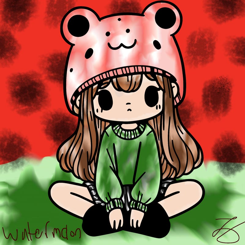 a girl wearing a frog hat and some frog socks