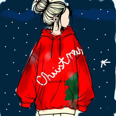 realistic girl with a oversized sweatshirt on and a bun