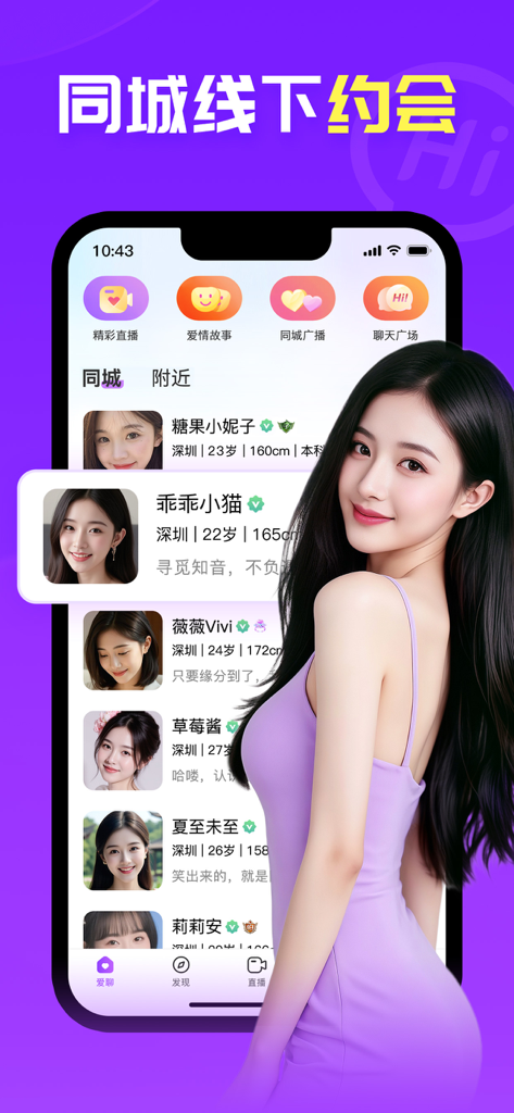 Interfaz de la aplicación de citas Ailiao que muestra perfiles femeninos verificados para usuarias chinas locales