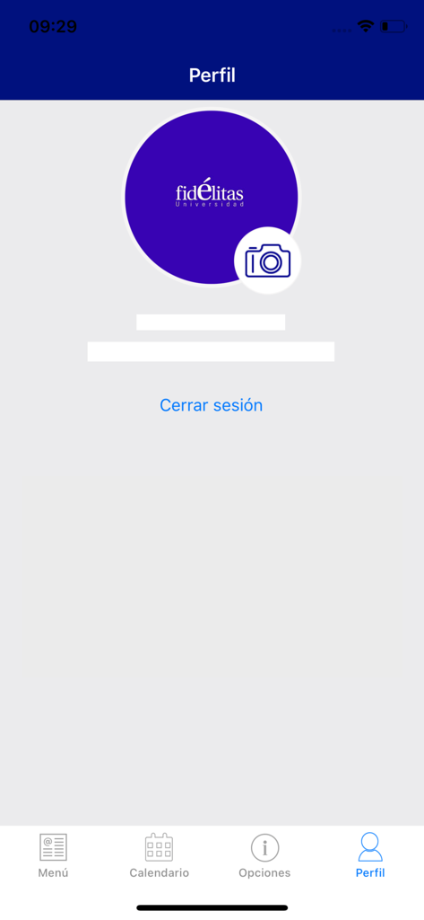 Fidélitas - Pantalla de perfil de usuario en la aplicación móvil de la universidad Fidélitas.