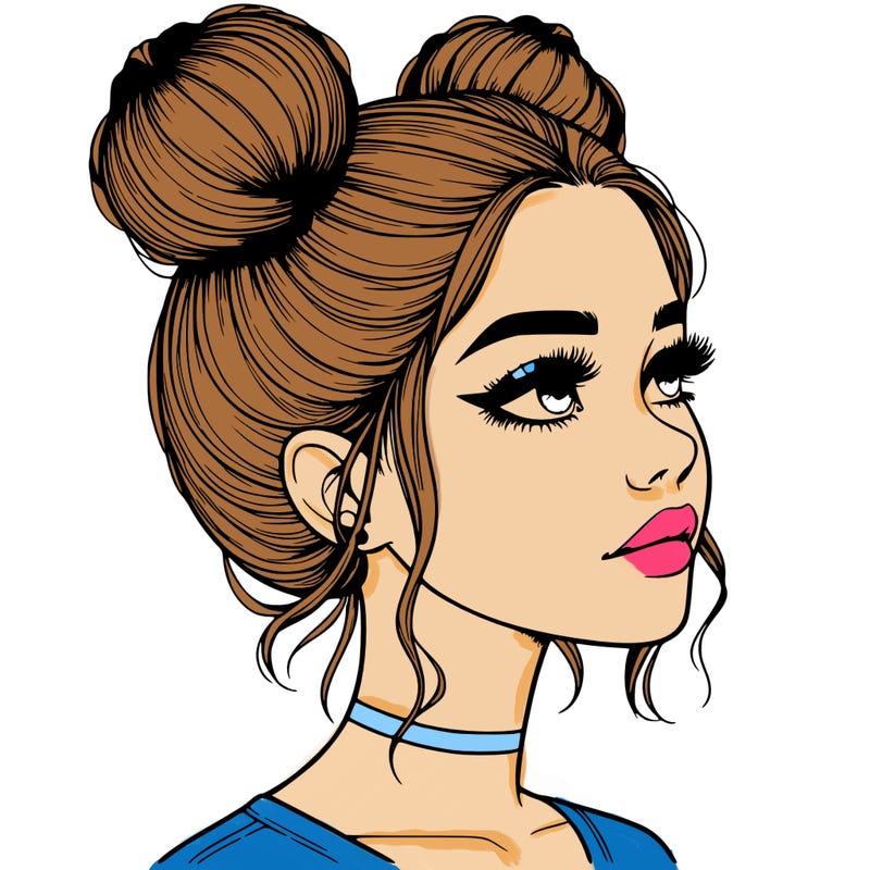 realistic girl with buns on the top of her head