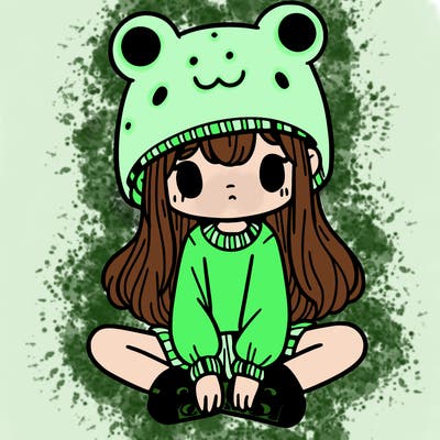 a girl wearing a frog hat and some frog socks
