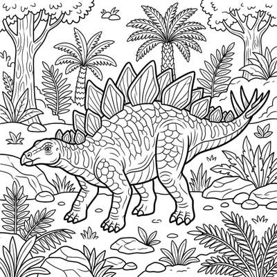 Embark on a prehistoric adventure with this captivating Stegosaurus Ungulatus coloring page. Discover the unique features of this ancient dinosaur amidst a vibrant jungle setting, ready for your creative touch.