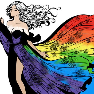 realistic woman in dress flowing the the wind