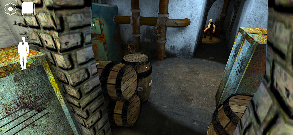 Erich Sann :epic horror games - Perspectiva en primera persona de un jugador escondiéndose de un enemigo en un sótano oscuro