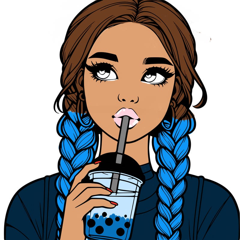 realistic girl with braided hair drinking boba