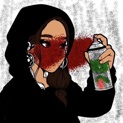 a realistic girl, spray painting